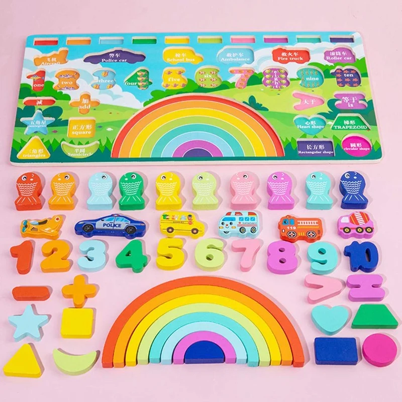 

Kids Logarithmic Board,Wooden Number Puzzles Sorting Counting Learning Toys for Toddlers Shape Sorter Fishing Game