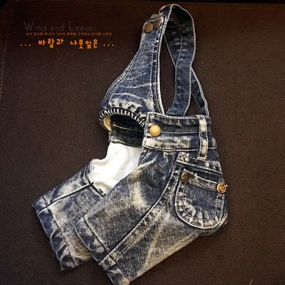 

Pet autumn winter new year dog British cotton denim shoulder pants Teddy Chenery clothes