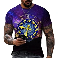 2022 color blocking t shirt hot sale short sleeve constellation 3d printed slim t shirt mens clothing