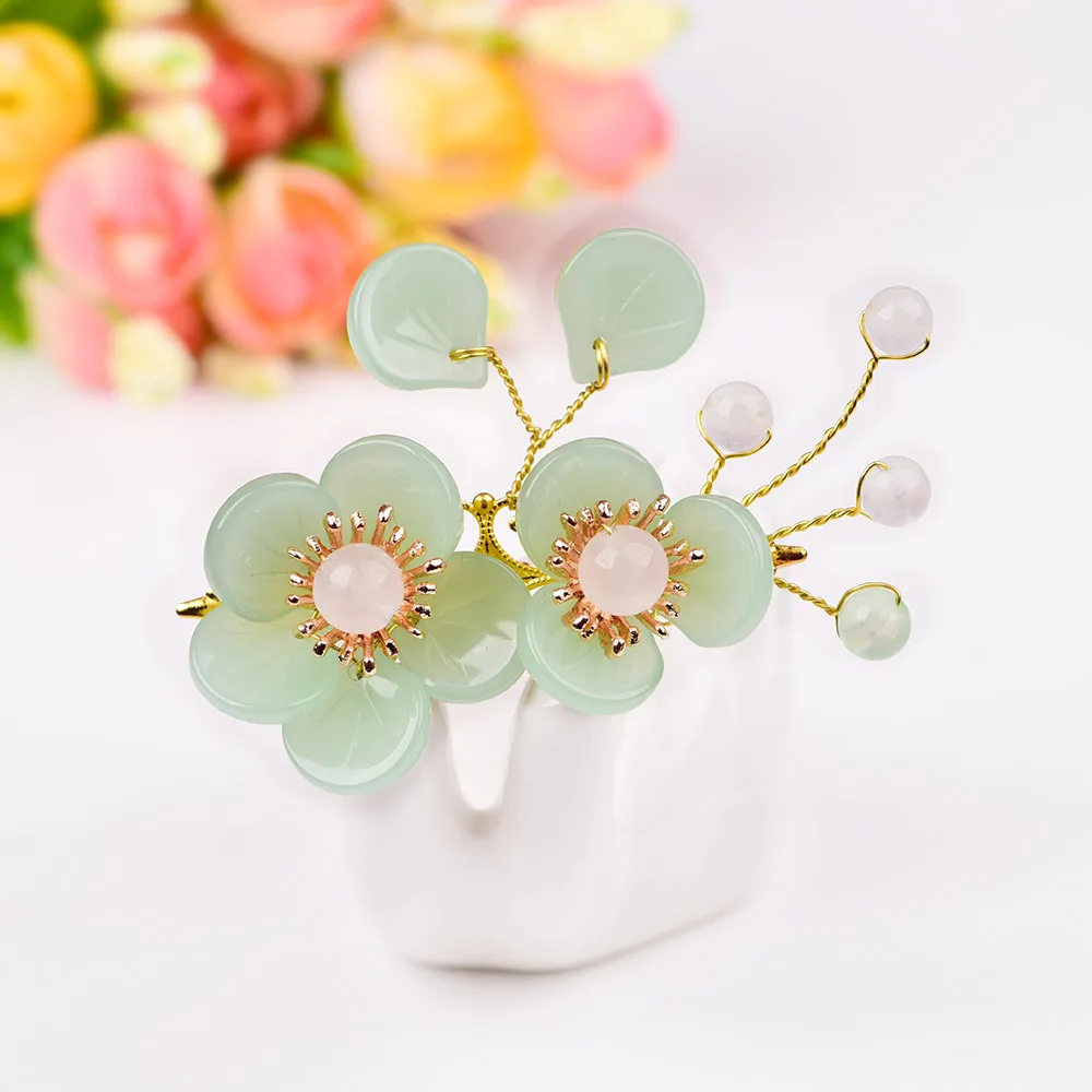 Нефритовый камень цветы шпильки для волос заколка Шарм жадеит ювелирные изделия