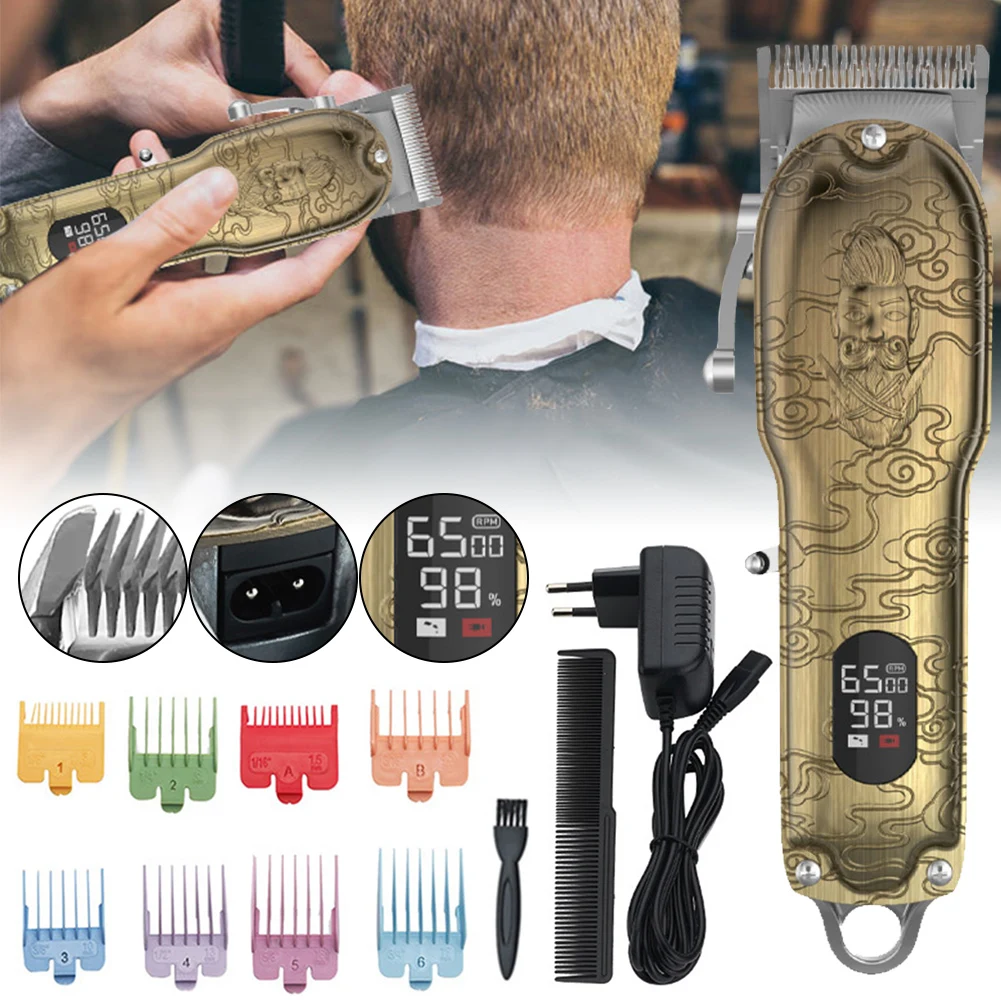 

Retro Electric Hair Clipper Professional Shaver Beard Barber LCD Display Men Hair Cutting Machine With 8 Guide Combs 2021 New
