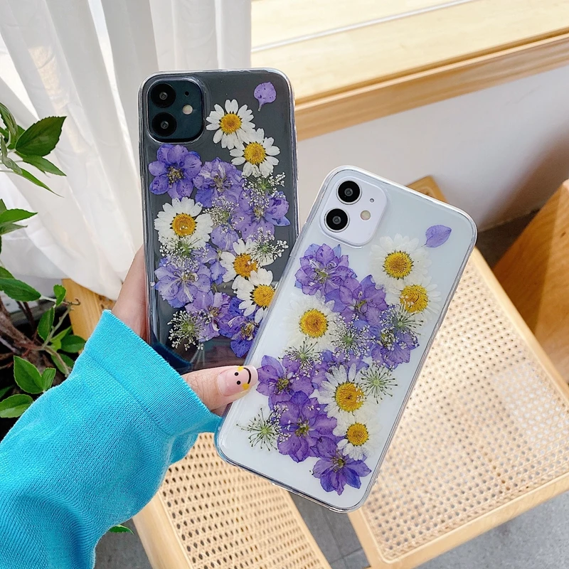 

Dry Flower Transparent Phone Case For iphone 11 12 mini Pro Max XS X XR 6 6S 7 8 plus SE 2020 Soft Shockproof Cases Cover