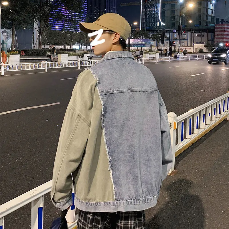 

2020 Winter Men's Stitching Loose Work Outerwear Bomber Denim Jacket Fashion Casual Cowboy Coats Streetwear Clothes M-5XL