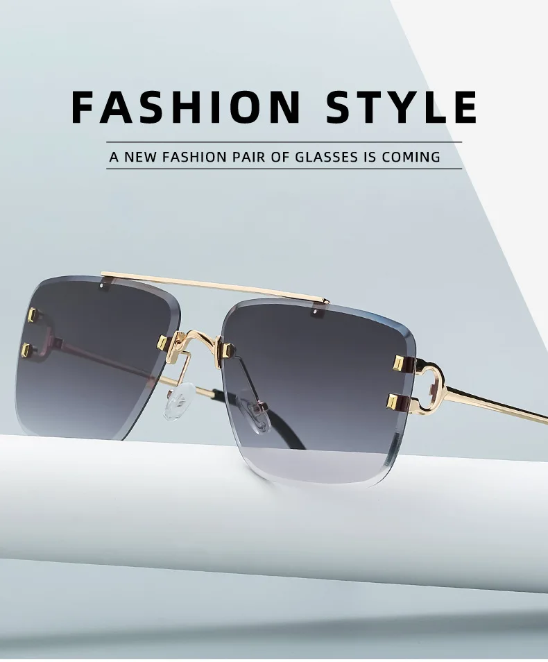

2021 square frameless retro female sunglasses male luxury brand sunglasses