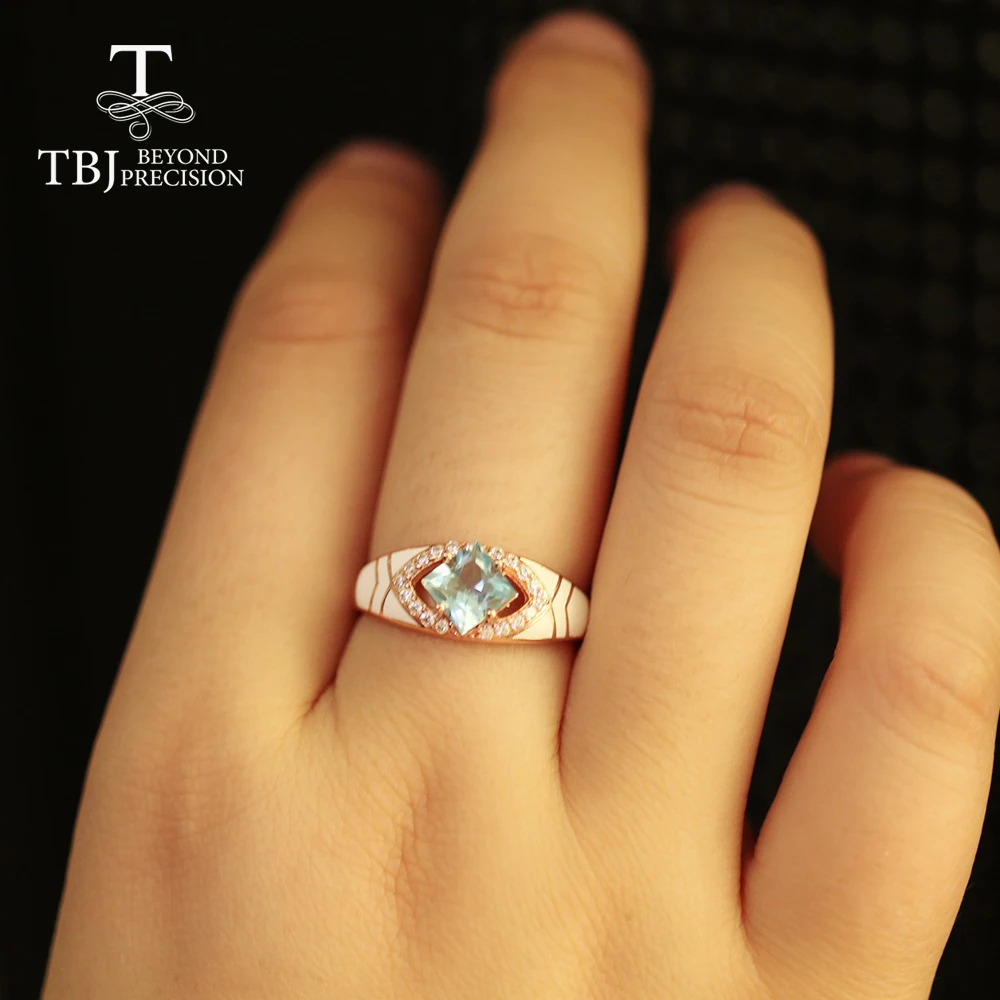 Кольца и серьги с натуральным голубым топазом простые ювелирные украшения из