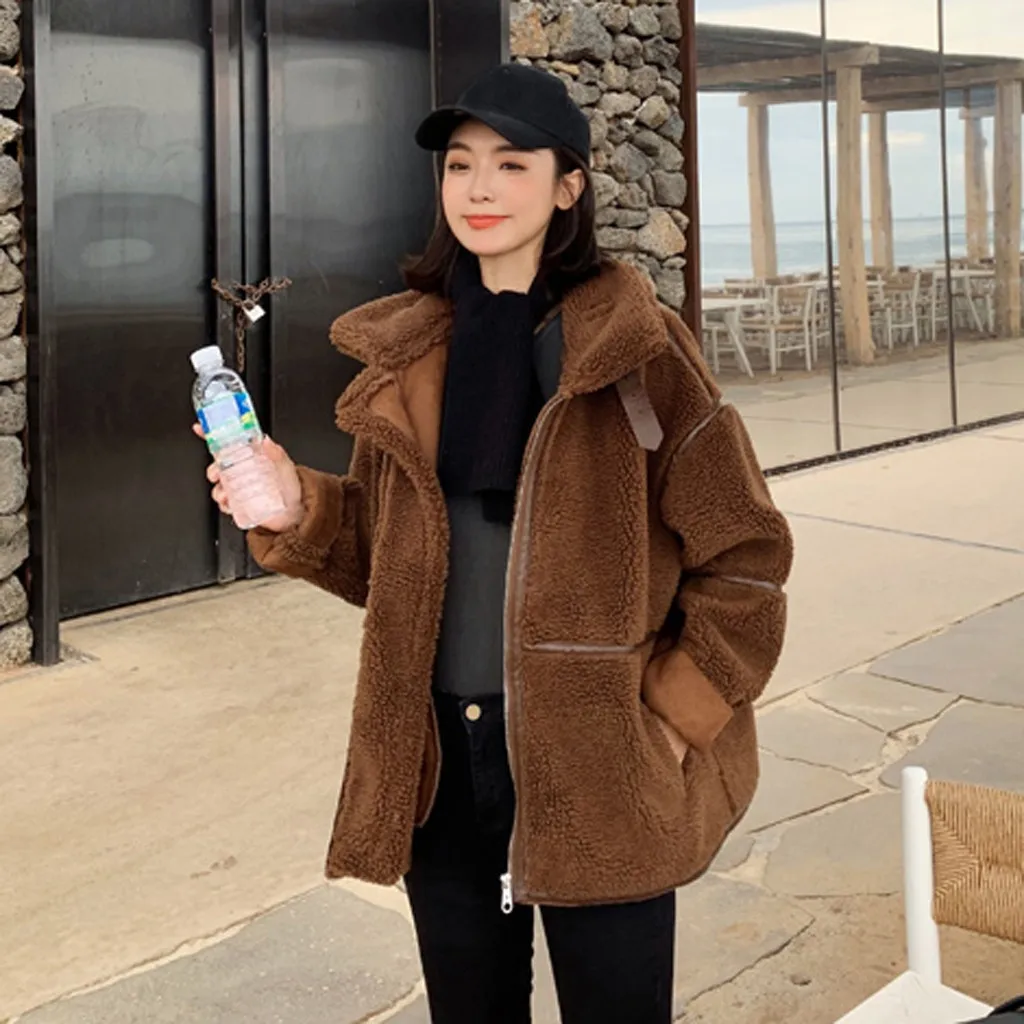 Женские куртки с карманами на молнии модные однотонные высоким воротником