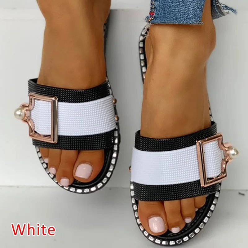Сандалии женские с металлической пряжкой модные босоножки на плоской подошве