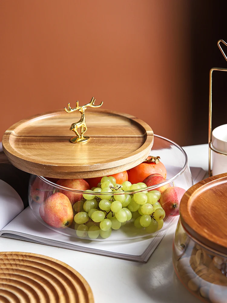 

Solid Wood Dried Fruit Tray Glass Fruit Plate Living Room Candy Snack Dish Fruit Plate Tea Table Nut Storage Box