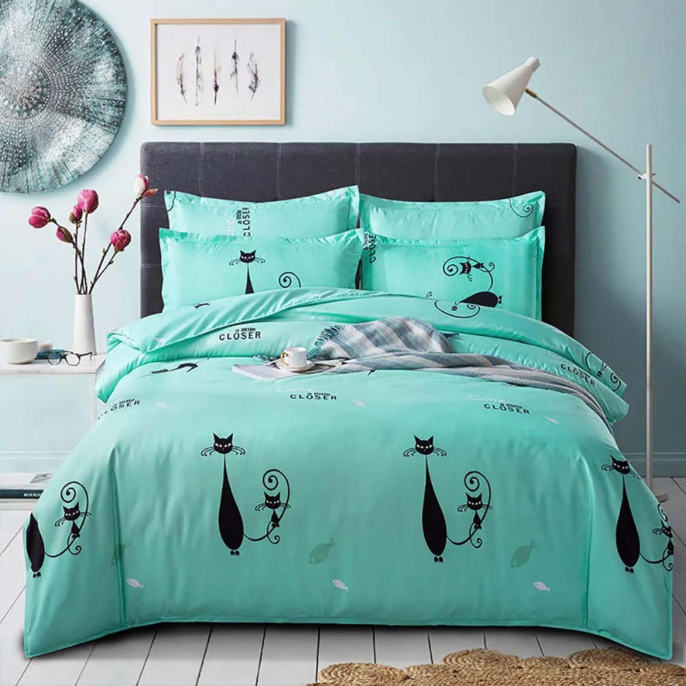 Thumbedding Black Cat Bedding Set Single Elegant Creative Green Duvet Cover Queen King Full Twin Unique Design Bed | Дом и сад