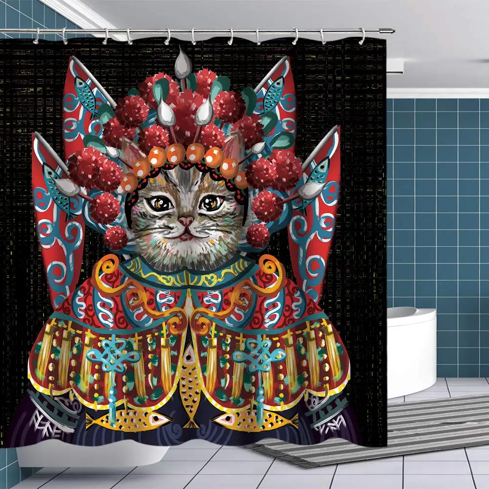 Красочные оперы кошка украшение Ванная комната Шторы милые хлопковые ткани