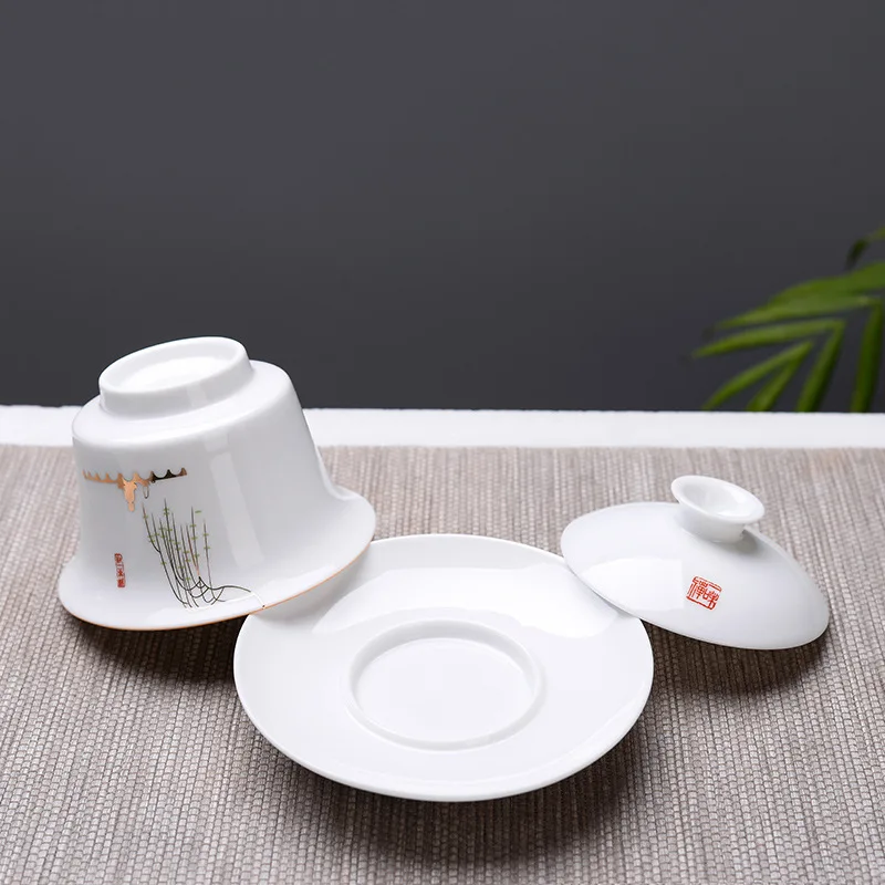 Высококачественный белый чайный сервиз Gaiwan из костяного фарфора, белый чайный набор кунг-фу, дорожный керамический чайный сервиз, китайский фарфоровый чайный сервиз Gaiwan