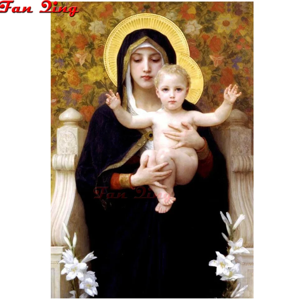 Религиозные иконы Алмазная картина девственницы и ребенка полностью квадратная