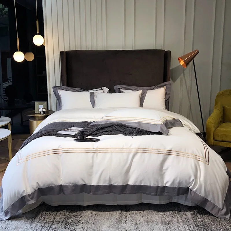 80s Египетский хлопок Комплект постельного белья Пномпень вышивка пододеяльник