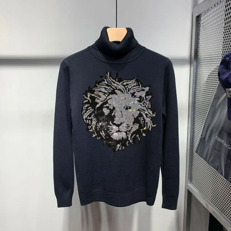 Мужской кашемировый свитер с высоким воротником Молодежный облегающий большим