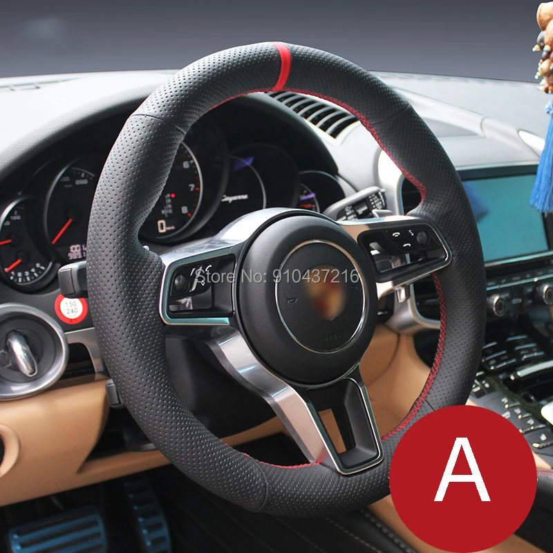 

For Porsche Macan Cayenne 2015-2016 Multicolor Suede Leather Steering Wheel Red Marker&Stitch Wrap Cover