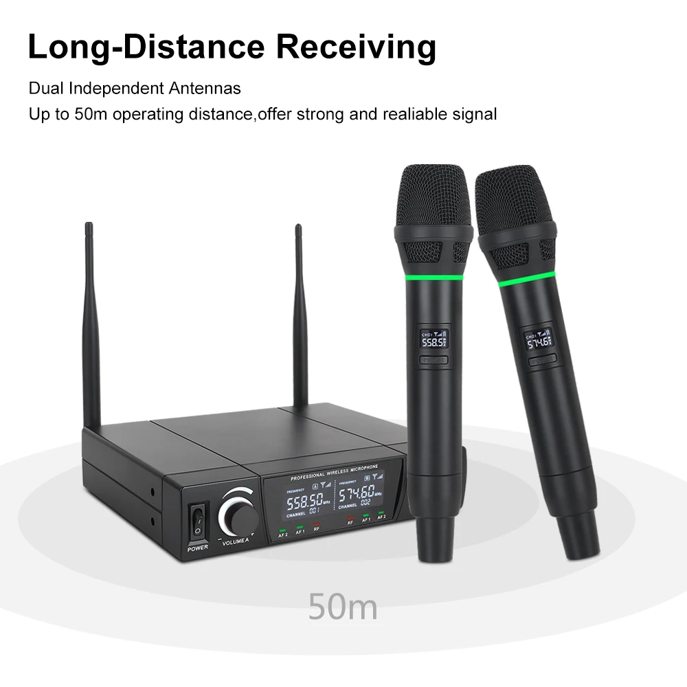 XTUGA Двухканальный беспроводной ручной микрофон до 50 м супер кардиоидный UHF для