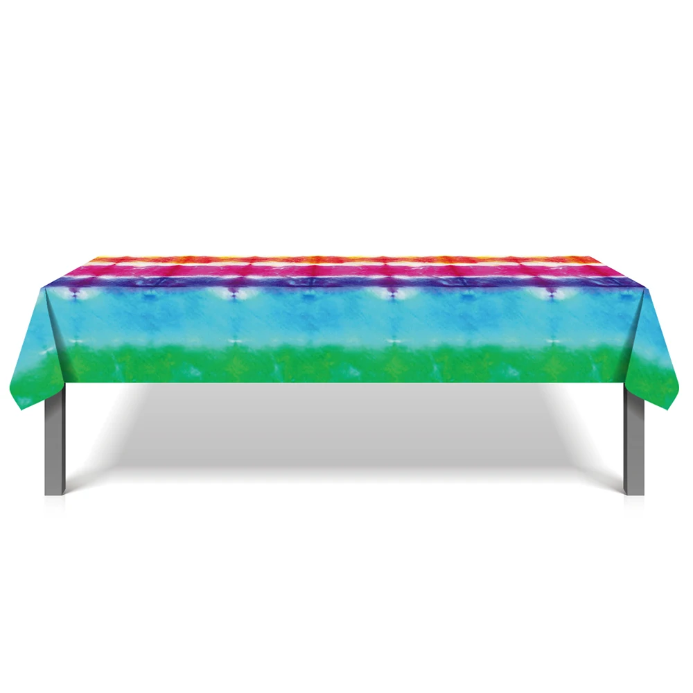 

130*220cm Tie Dye Carnival Birthday Party Theme Tablecovers Disposable Tableware Sets Tablecloths Baby Shower Party Decoration