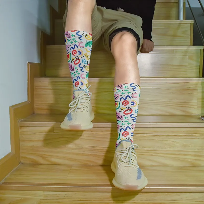 Модные хлопковые носки в стиле Харадзюку с цветами женские высокие 3D принтом