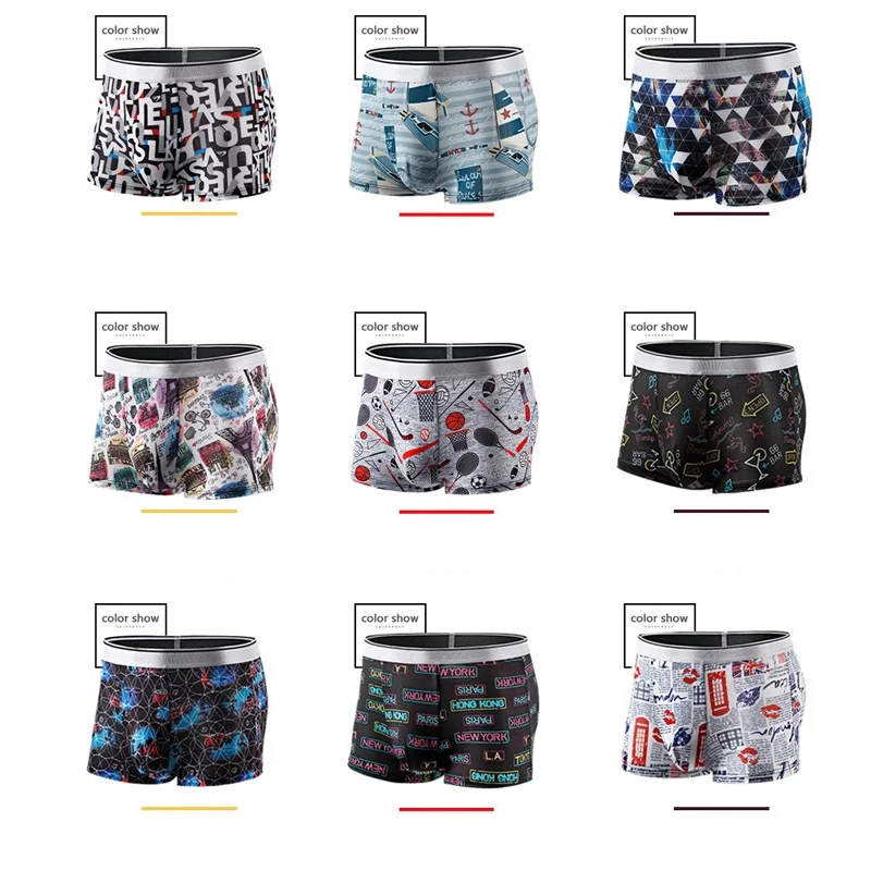 4Pcs/lot Men's Printed Boxers Man Boxer Underpants Mens Underwear Ice Silk Man Boxer Shorts Breathable Boxer Shorts Panties