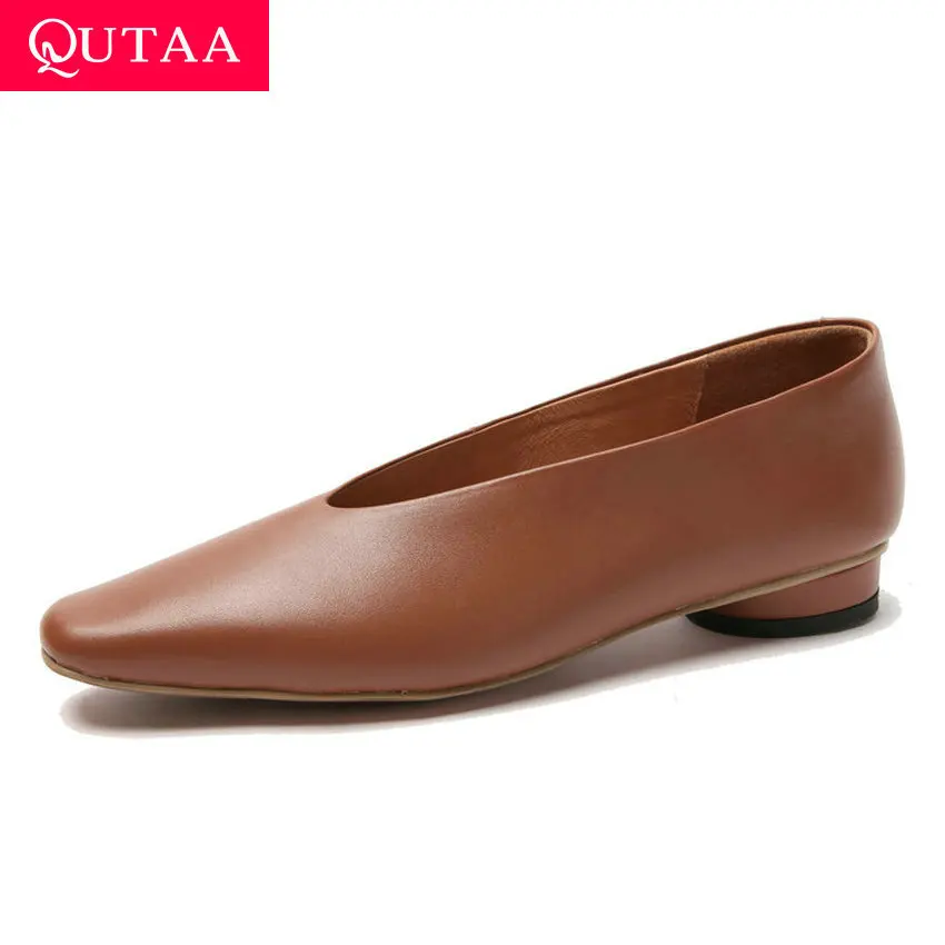 Женские простые туфли лодочки QUTAA удобные из мягкой бычьей кожи без застежек на