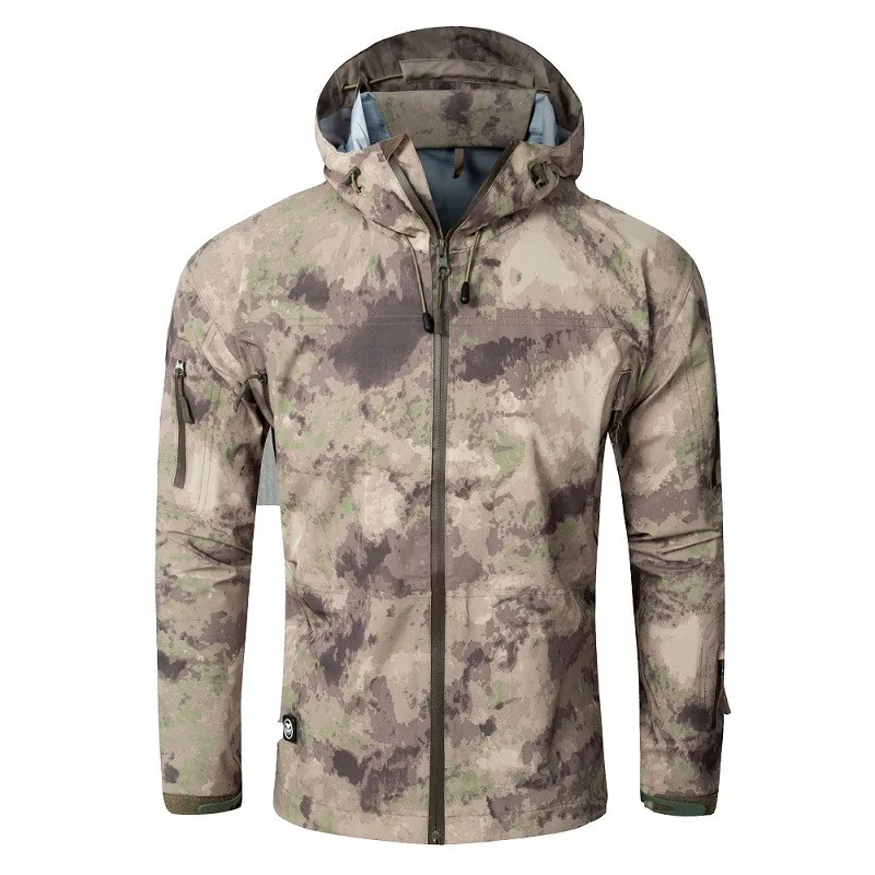 Outdoor Waterproof Hard Shell Military Tactical Jacket Men Camouflage Hooded Hardshell Thin Pressure Glue Windbreaker Coat Tops