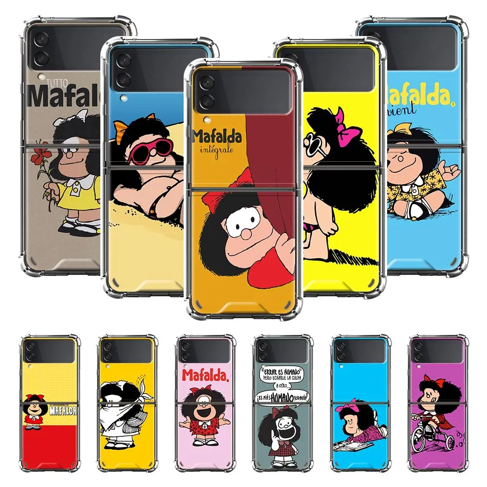 

Airbag Phone Case For Samsung Galaxy Z Flip3 Soft Cover For ZFlip 3 5G Shell Trend Painted Capas Coques Cartoon Mafalda Girl