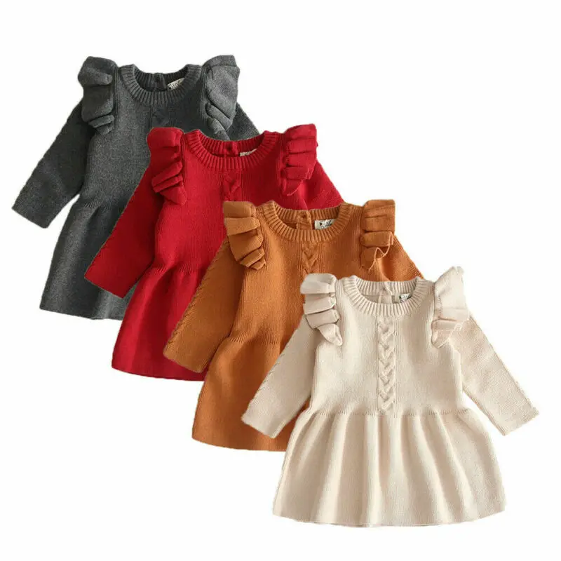 Autumn Winter Kid Baby Girl Clothes Ruffle Princess Dress Knitted Tutu | Детская одежда и обувь