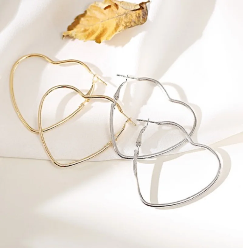 OL большие круглые серьги в форме сердца гвоздики из нержавеющей стали для женщин