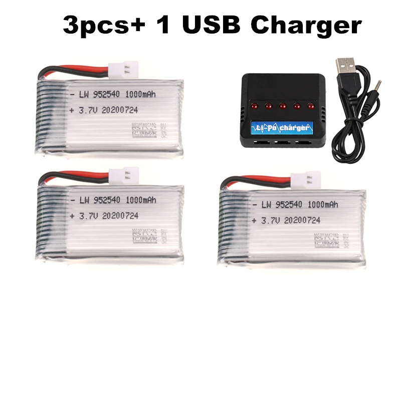 

5pcs 952540 25c 3.7V 1000mAh Lipo Battery + USB Charger for Syma X5 X5C X5SC X5SW TK M68 MJX X705C SG600 RC Quadcopter Drone