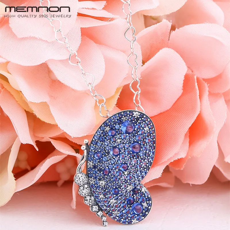 

S925 Spring Dazzling Blue Butterfly Brooch with pins 925 sterling jewelry brooches for women and fit long chain pendant DIY