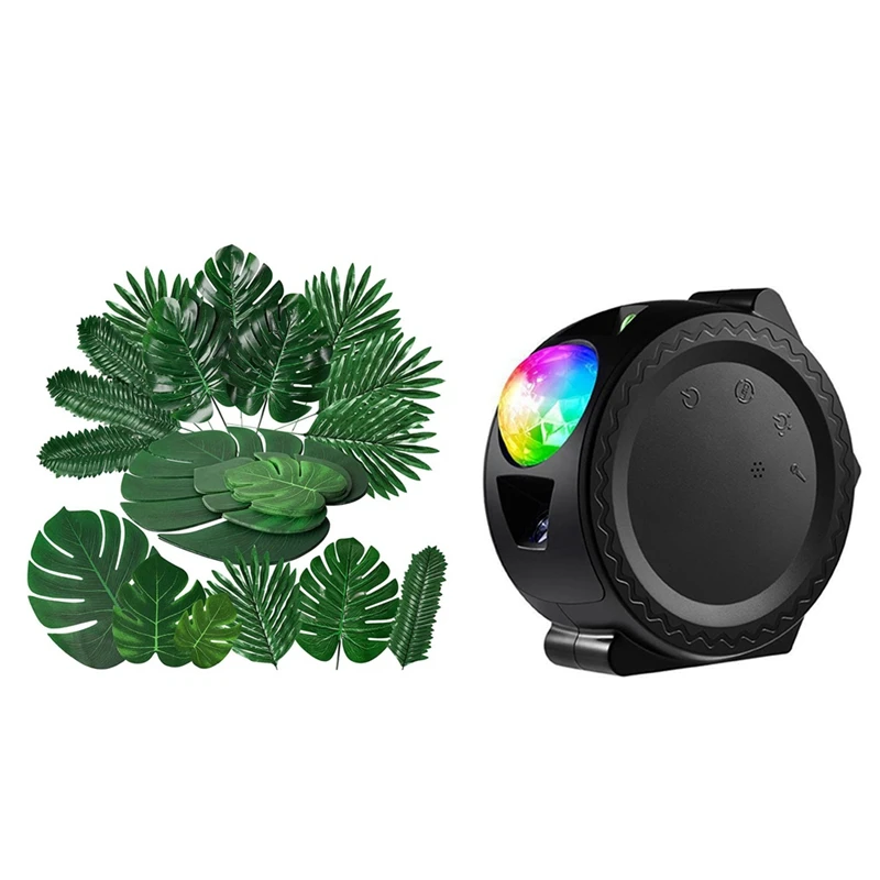 

72 Pcs 6 Kinds Artificial Tropical Palm Leaves Fake Leaves & 1 Set Sky Lamp Galaxy Projector With Sound Activated