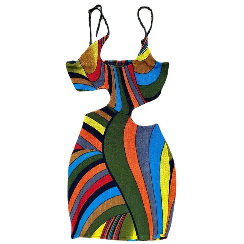 

Summer Hollow Halter Sexy Backless Slit Mini Dress Sleeveless Night Out Club Evening Party Dress Bodycon Beachwear D16412X