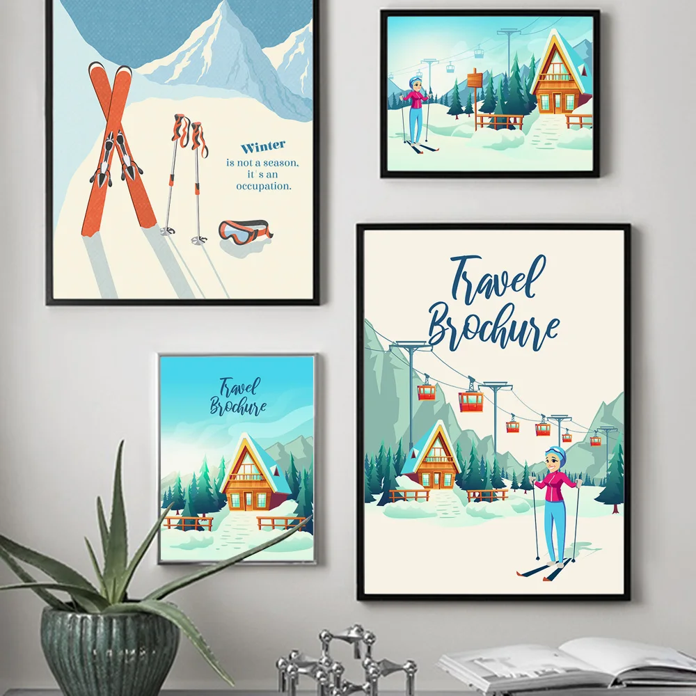 Девушка сани лыжный горный зимний Настенная картина с ландшафтом холст живопись