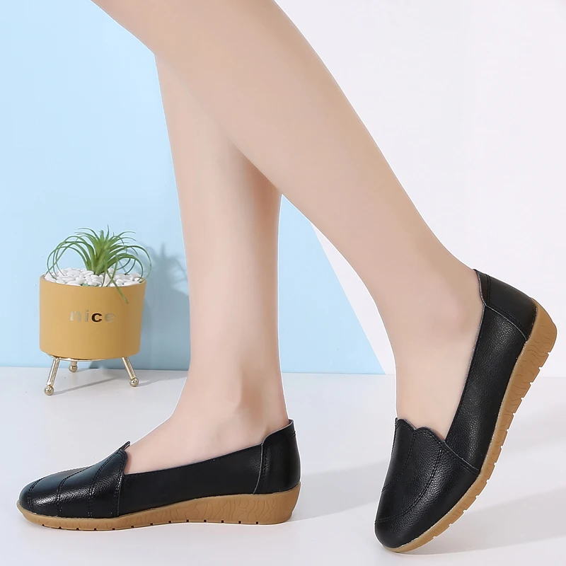 

2020 New Women Flats Shoes Women Genuine Leather Shoes Woman Cutout Loafers Slip On Ballet Flats Ballerines Flats