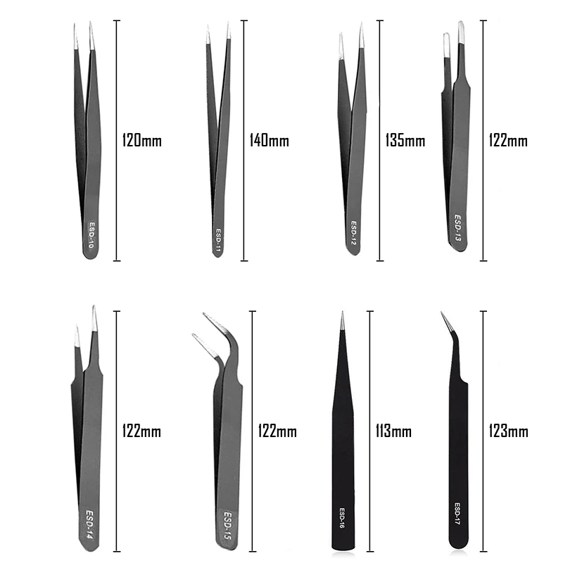 1/10pcs Stainless Steel Tweezers Kit With PU Bag ESD Tweezer Tools High Quality Curved Straight Multifunction Nipper Repair Tool |