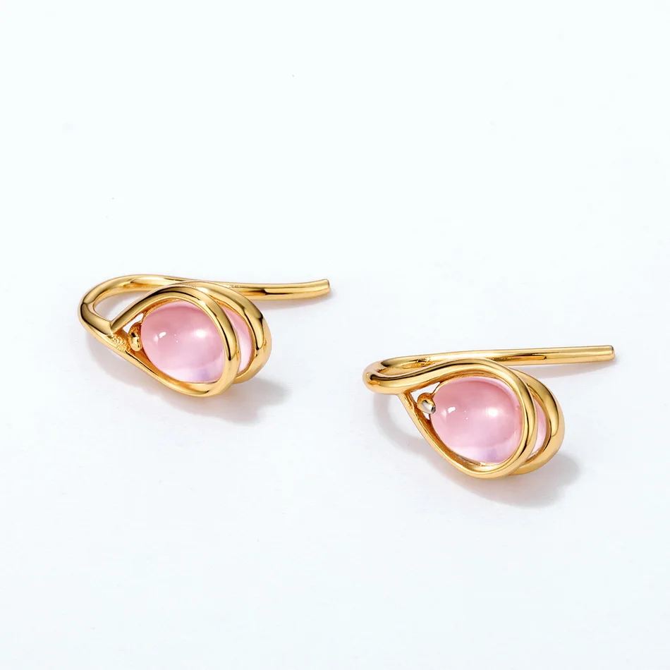 

ALLNOEL 100% 925 Sterling Silver Earrings Natural Rose Quartz Earrings For Women Real Gold Plated Wedding Fine Jewelry