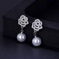 fashion short pearl pendant earrings exquisite zircon anti allergy women earrings bridal wedding dinner party jewelry