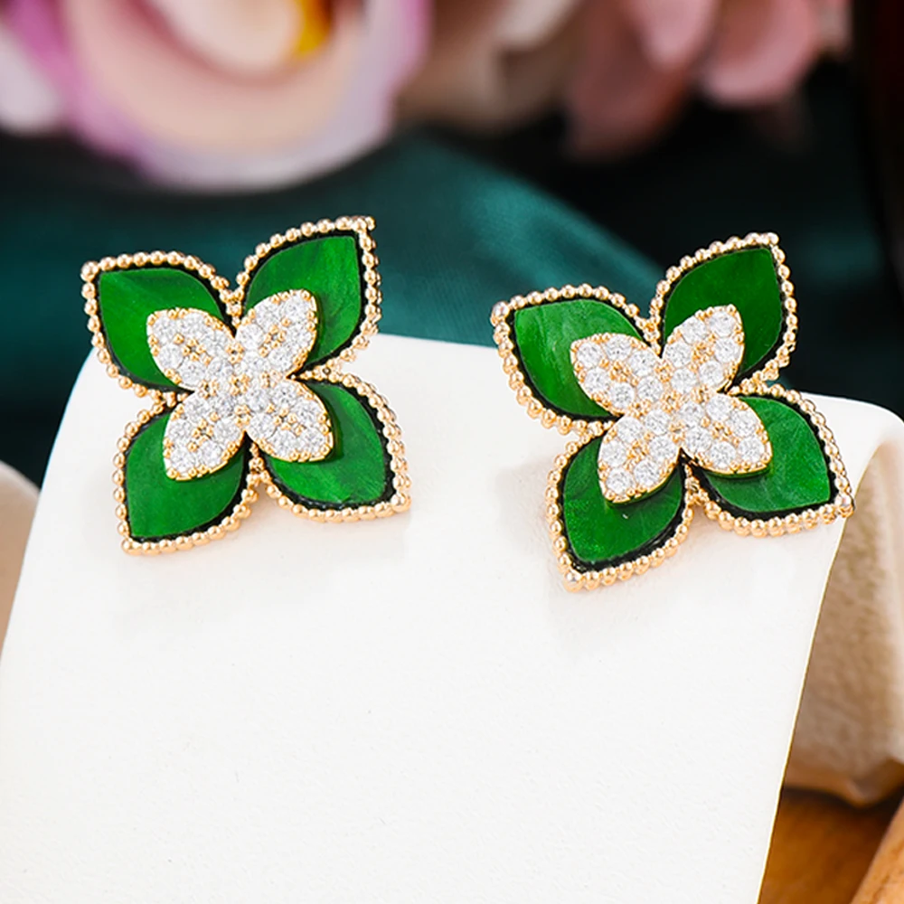 

SORAMOORE Luxury Bridal Wedding Cute Flower Earrings Green Crystal Gold Color Charm Gorgeous Fashion High Quality New Design