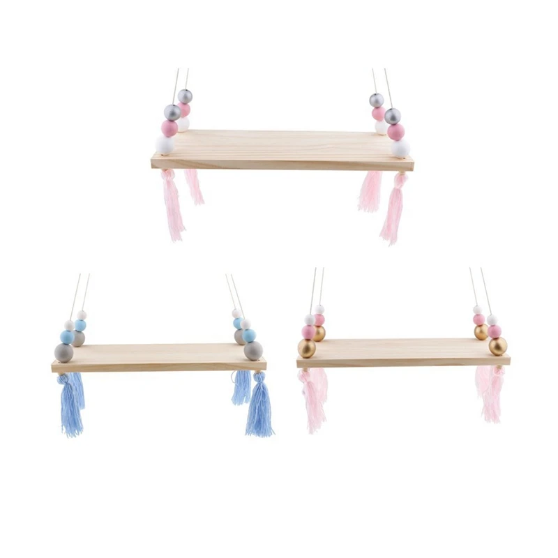 

Wooden Wall Shelf Hanging Tassel Children Bebe Nordic Style Wall Frame