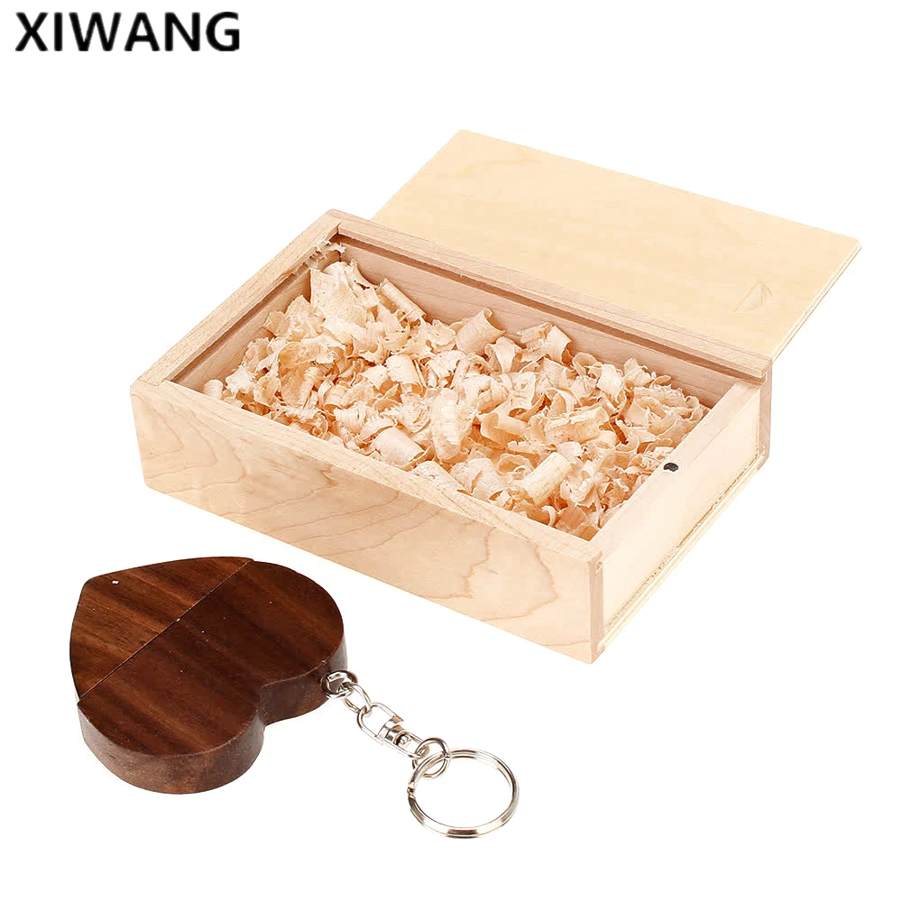 

USB flash drive 128gb wood love heart usb memory Pendrive usb 2.0 4GB 8GB 16GB pen drive 32GB 64GB usb disk box Free custom logo