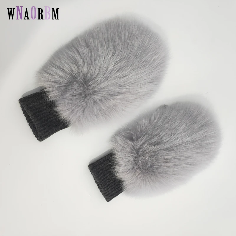 New Women Winter Thick Warm Real Fox Fur Gloves  Fashion Lady Fur Hanging Rope Mittens Gloves Real fur gloves