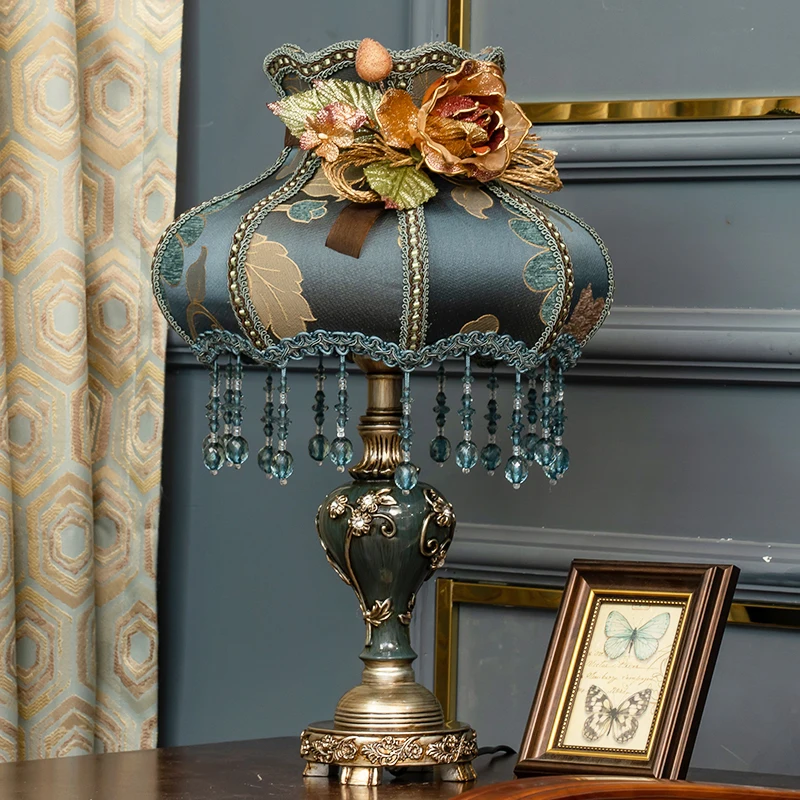 Классическая хрустальная настольная лампа тканевый винтажный светильник в