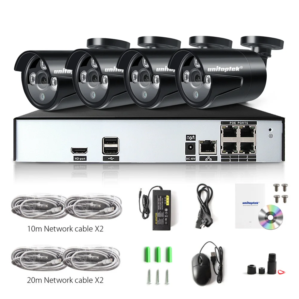 4CH CCTV система POE NVR с 4 шт. МП ip камера наружная ночного видения Водонепроницаемая