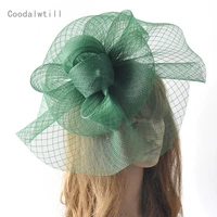 wedding party dinner big derby fascinator hat women green headwear hair pin flower handmade for ladies event fedora cap