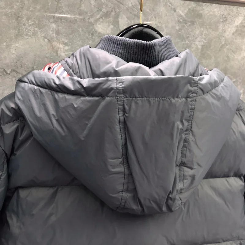 TB THOM Men's Winter Jacket Gray Down Jacket Fashion Brand Down-Filled Matte Nylon Stripes Coat Wholesale TB Thermal Jackets