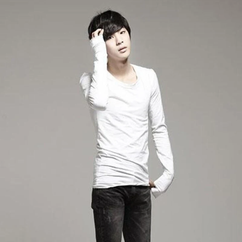 Футболка мужская с длинным рукавом модная одежда перчатки круглый вырез толстая