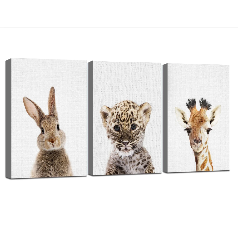 

Framed Animal Wall Art Pictures for Children Bedroom Cute Rabbit Painting Modern Canvas Poster Home Decoration Ready To Hang