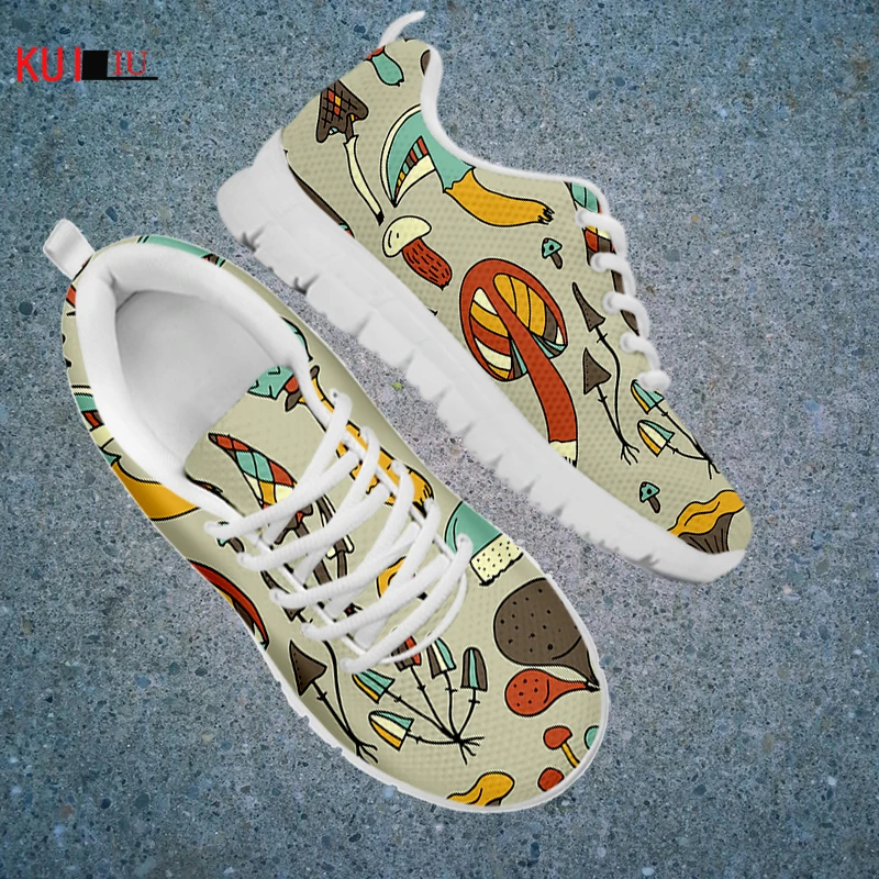 

KUILIU Cute Color Mushrooms Sneakers for Women Lightweight Mesh Flats Shoes Female Breathable Lace Up Footwear Dropshipping