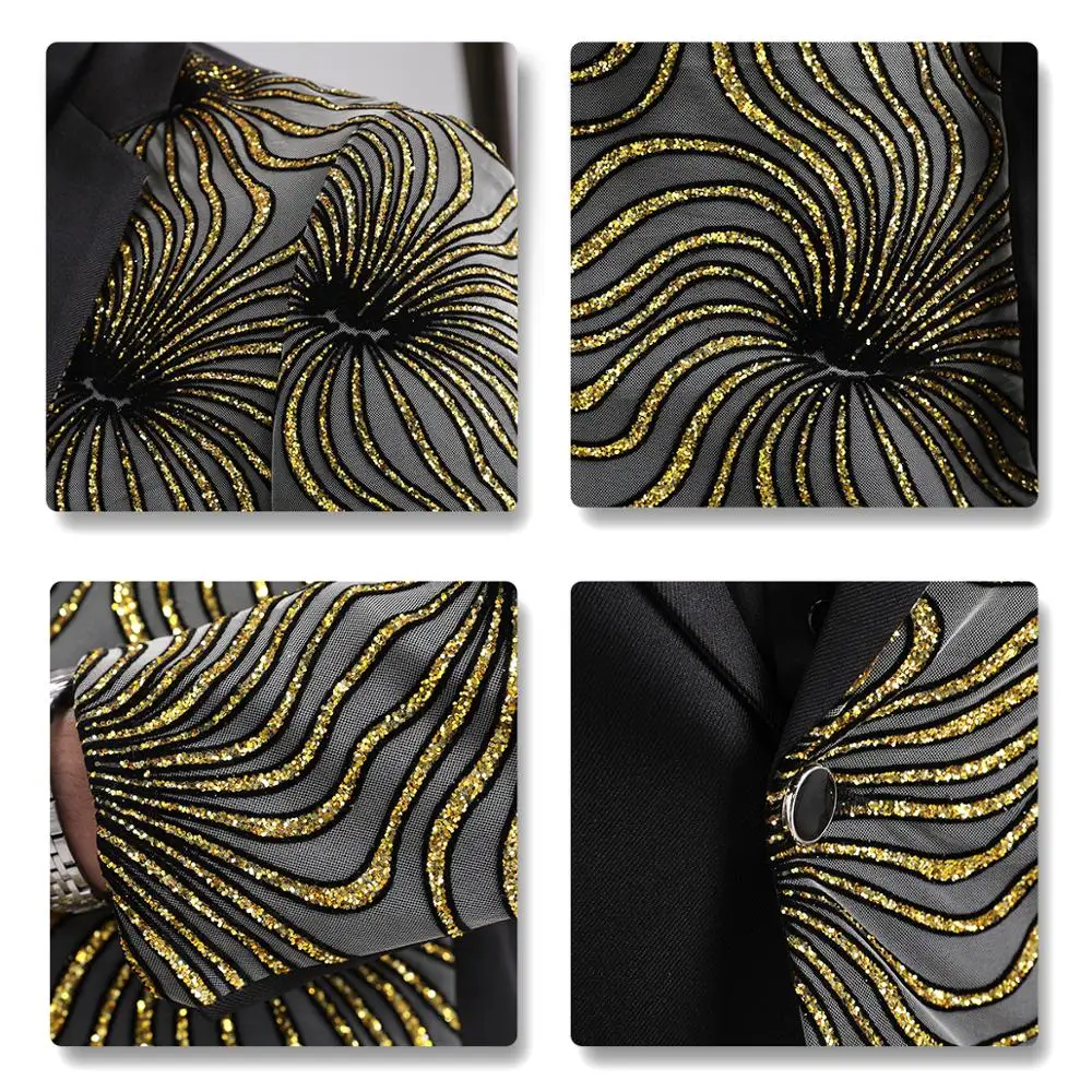 YUNCLOS однобортный сценический костюм с блестками мужской свадебный в стиле