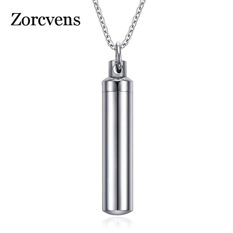 

KOtik Men Woman Capsule Pendant Necklace Silver Color Open Cylindrical Pendants Stainless Steel Remembrance Jewelry